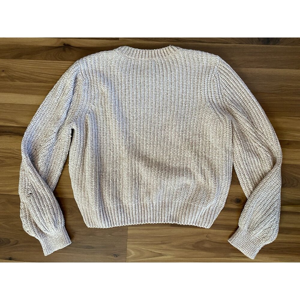 H&M Chenille Blush Pink Medium Sweater Knit Crop Pullover Jumper Chunky Boxy - Picture 4 of 10
